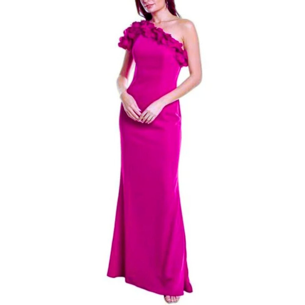 RENE RUIZ COLLECTION One Shoulder Fit & Flare Scuba 3D Applique Gown Size 0 NWT